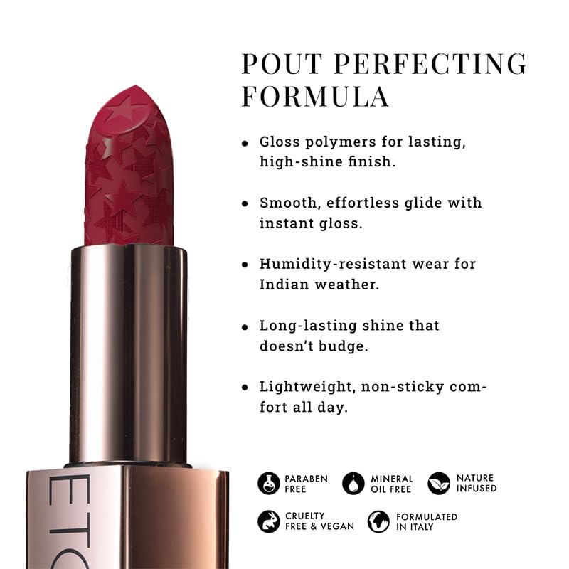Moisture Shine Lipstick | Get Light Catching Shine | High Gloss, Ultra-Creamy & Rich Payoff | Buildable, Non-Sticky Finish | Vegan & Paraben Free | Cherry On Top | 4g - View 3 of 5