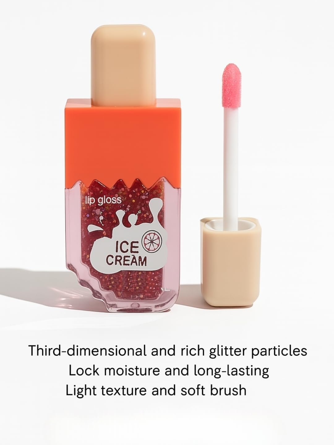 Pack of 2 Cute Icecream shape Lipgloss for girls lip balm korean Ice cream lipgloss pink shiny lips waterproof long lasting liquid glitter lipgloss for women - View 5 of 7