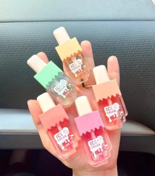 Pack of 2 Cute Icecream shape Lipgloss for girls lip balm korean Ice cream lipgloss pink shiny lips waterproof long lasting liquid glitter lipgloss for women - View 6 of 7