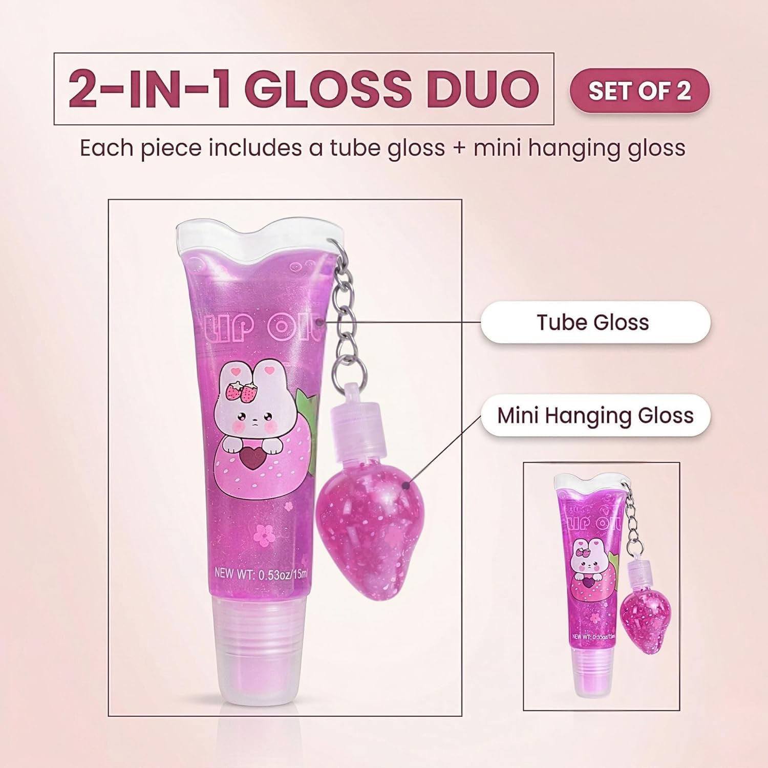 2 in 1 Cute Tube Design Lip Gloss Keychain for Soft & Nourished Lips - Highly Pigmented Lip Gloss for Girls - Perfect Lipgloss Women Accessory - View 2 of 7