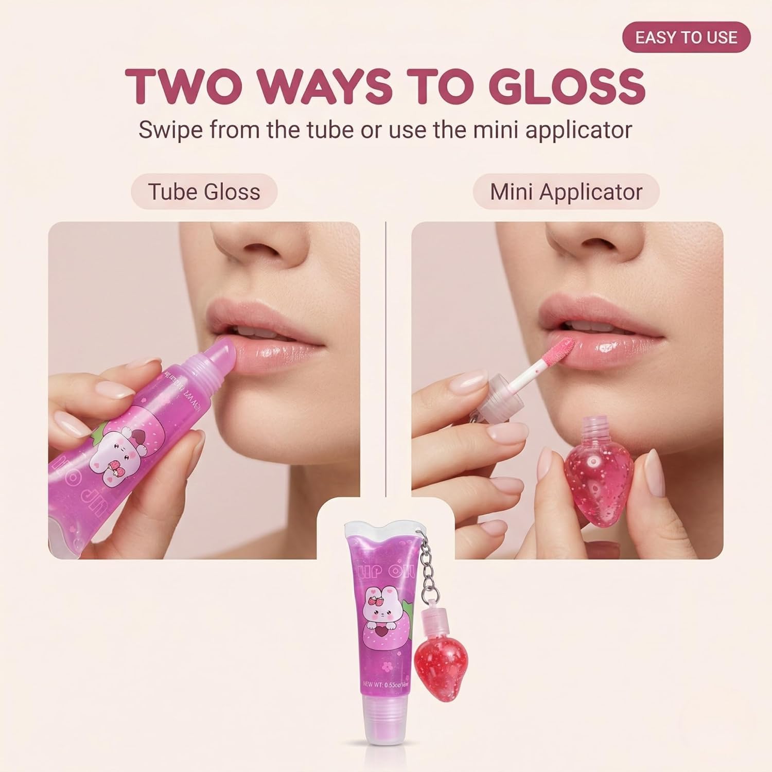 2 in 1 Cute Tube Design Lip Gloss Keychain for Soft & Nourished Lips - Highly Pigmented Lip Gloss for Girls - Perfect Lipgloss Women Accessory - View 3 of 7