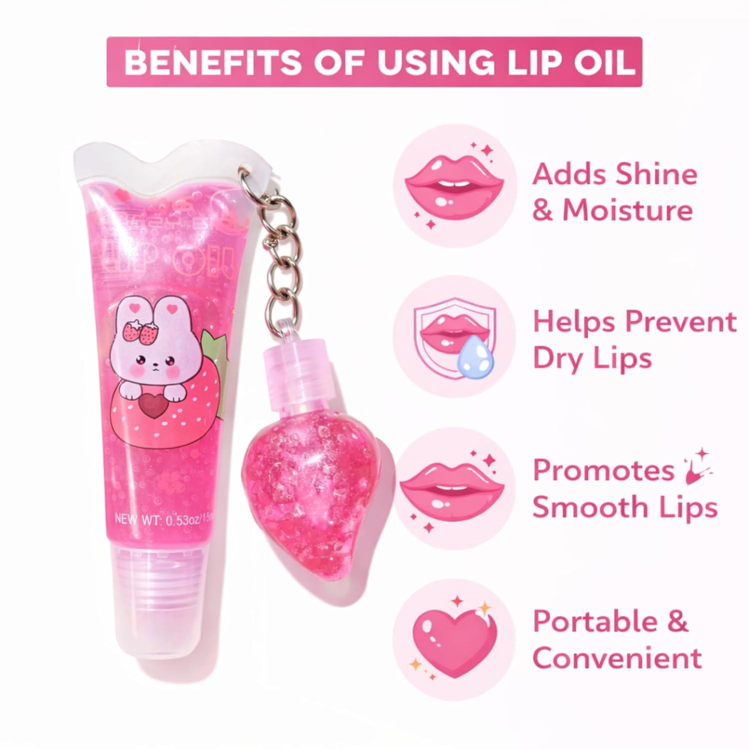 2 in 1 Cute Tube Design Lip Gloss Keychain for Soft & Nourished Lips - Highly Pigmented Lip Gloss for Girls - Perfect Lipgloss Women Accessory - View 4 of 7
