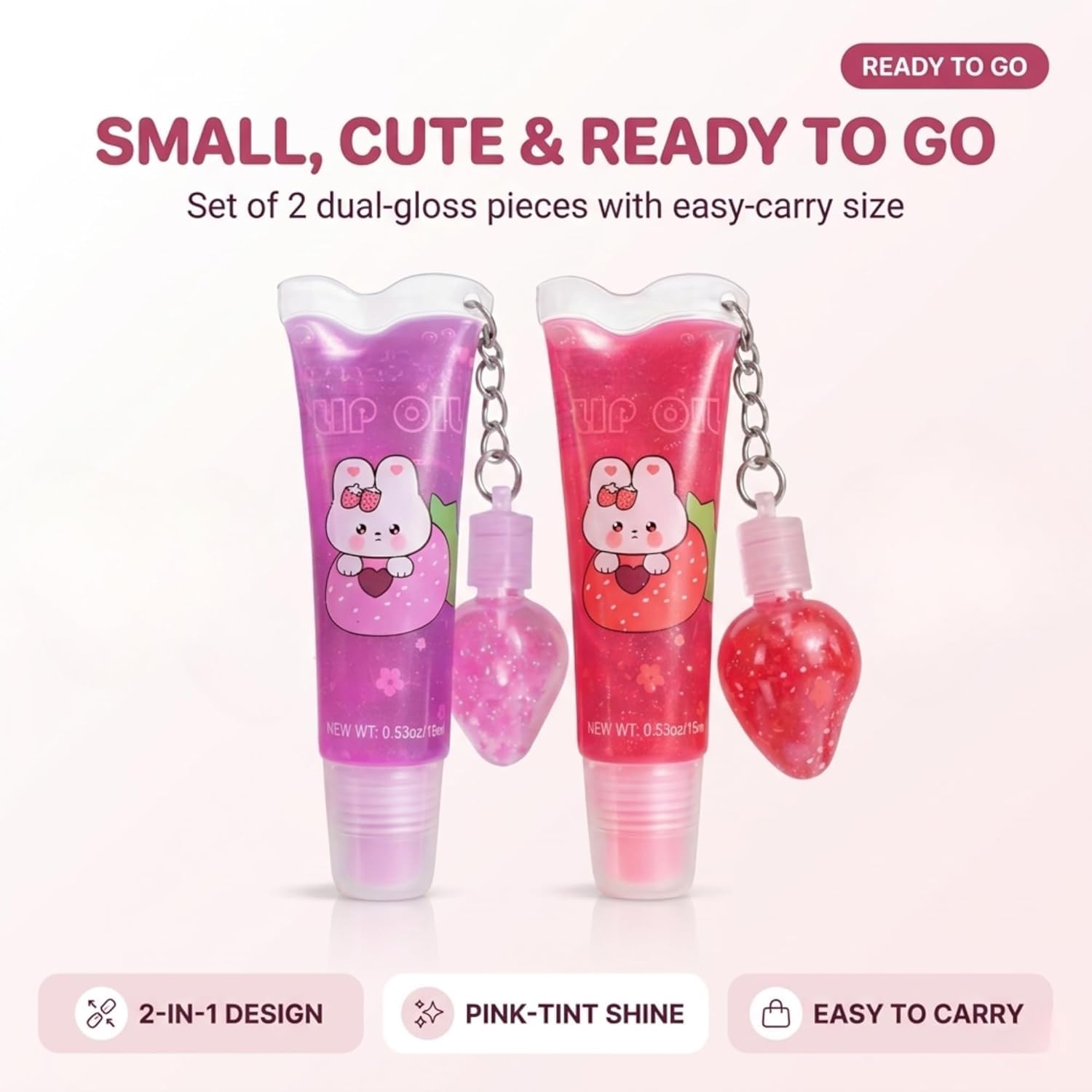 2 in 1 Cute Tube Design Lip Gloss Keychain for Soft & Nourished Lips - Highly Pigmented Lip Gloss for Girls - Perfect Lipgloss Women Accessory - View 5 of 7