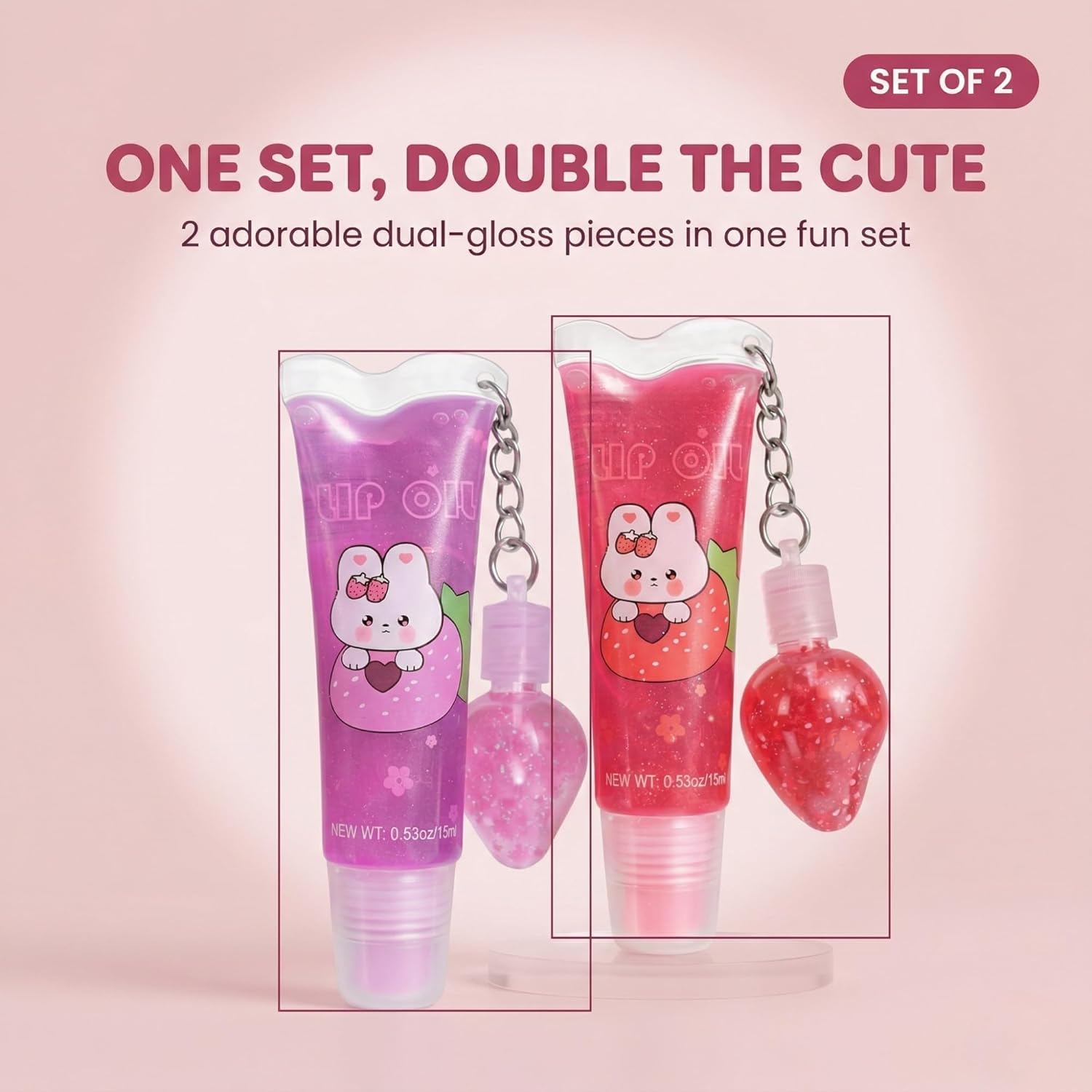 2 in 1 Cute Tube Design Lip Gloss Keychain for Soft & Nourished Lips - Highly Pigmented Lip Gloss for Girls - Perfect Lipgloss Women Accessory - View 7 of 7