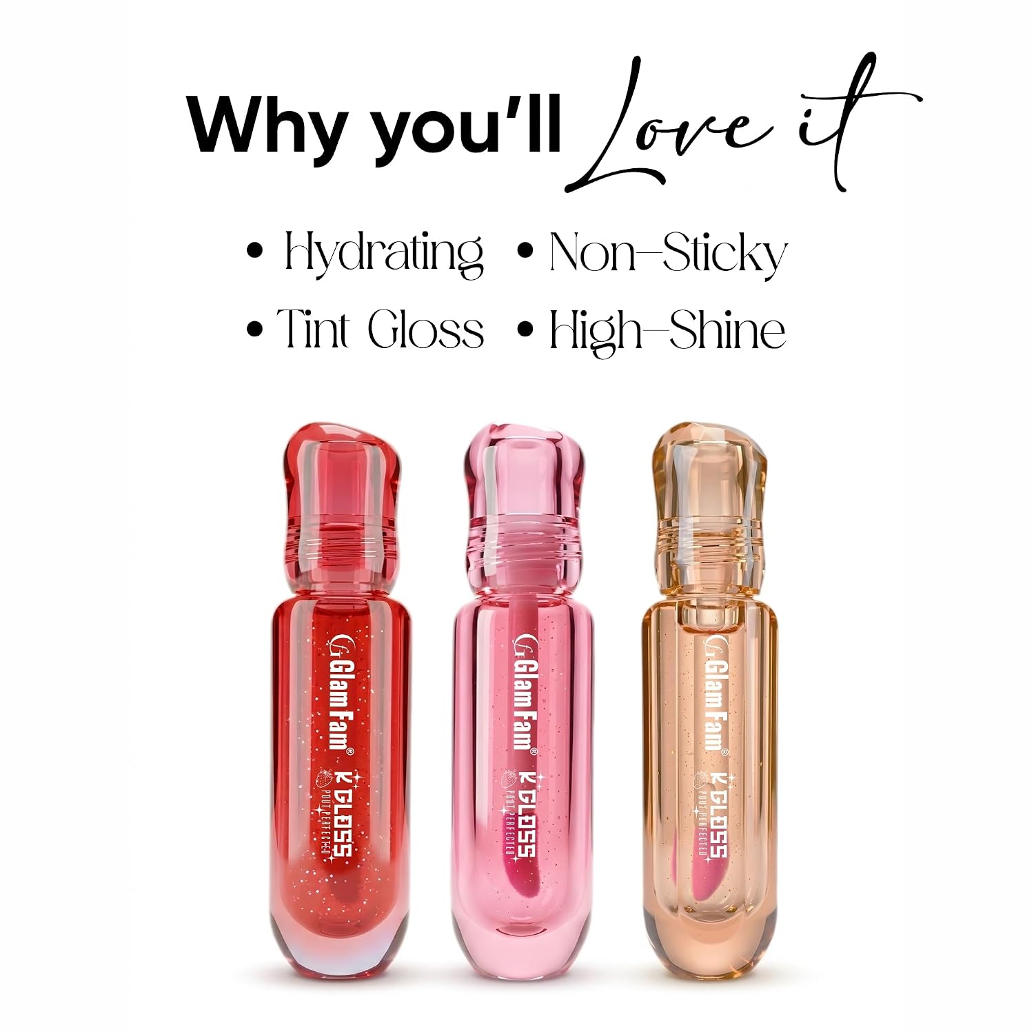 Glam Fam K Gloss Lip Gloss, 24H Hydration, Tinted High-Shine, Non-Sticky, Long Lasting (Pink) - View 2 of 5