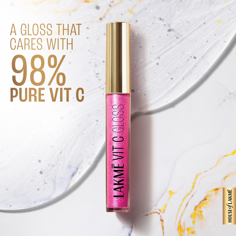 LAKMÉ LAKM LAKME SuperglowVIT C, Glossy Glass Shine Lip Gloss, PearlC5, 5 ml, for Hydrated and Lips, with Vitamin C E, Finish, Nourishes & Reduces Fine Lines, Women | Ml Red - View 7 of 8