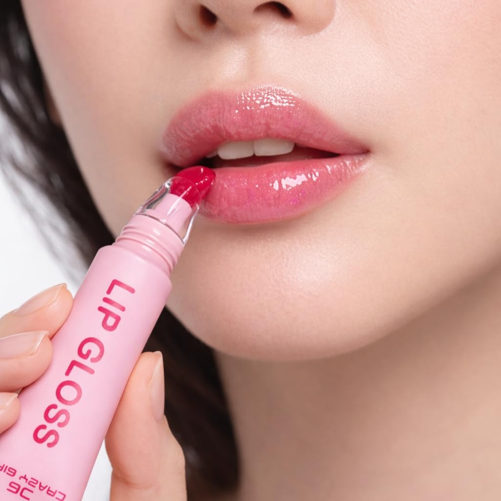 CRAZY GIRL Korean Crystal Glaze Moisturizing Lip Gloss | Kawaii Cute Tube | Strawberry, Honey & Jojoba Oil Infused | Hydrating Non-Sticky Glass Shine Lip Gloss for Girls & Women (Burnt Maroon + Pink Pop) | Moisturizing Gloss - View 3 of 3
