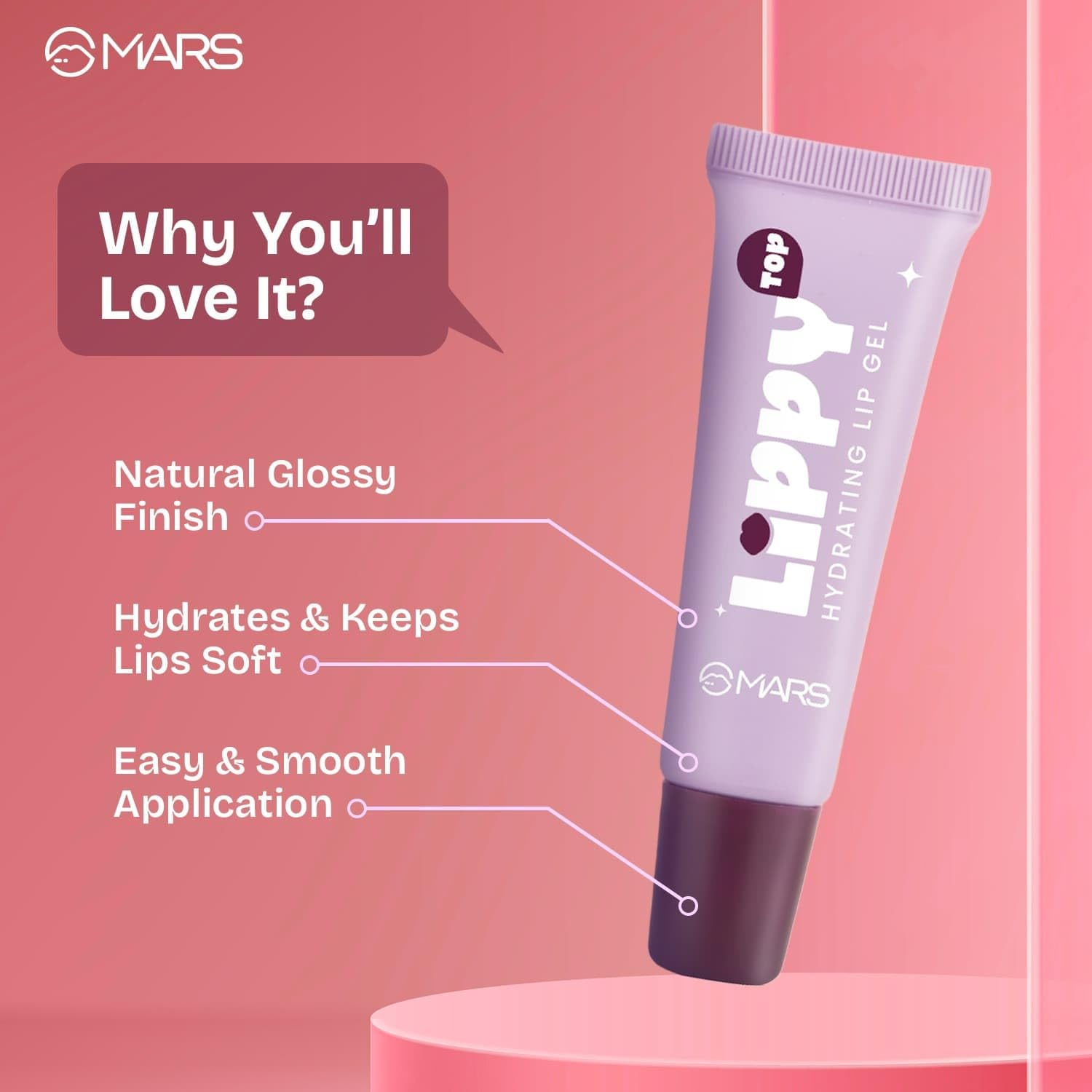 MARS Lippy Top Hydrating Lip Gel (10ml) (02-JUICY STRAWBERRY) | Nourished With Vitamin-E & Shea Butter | Long Lasting Hydration | Glossy Finish | Easy to Apply - View 8 of 8