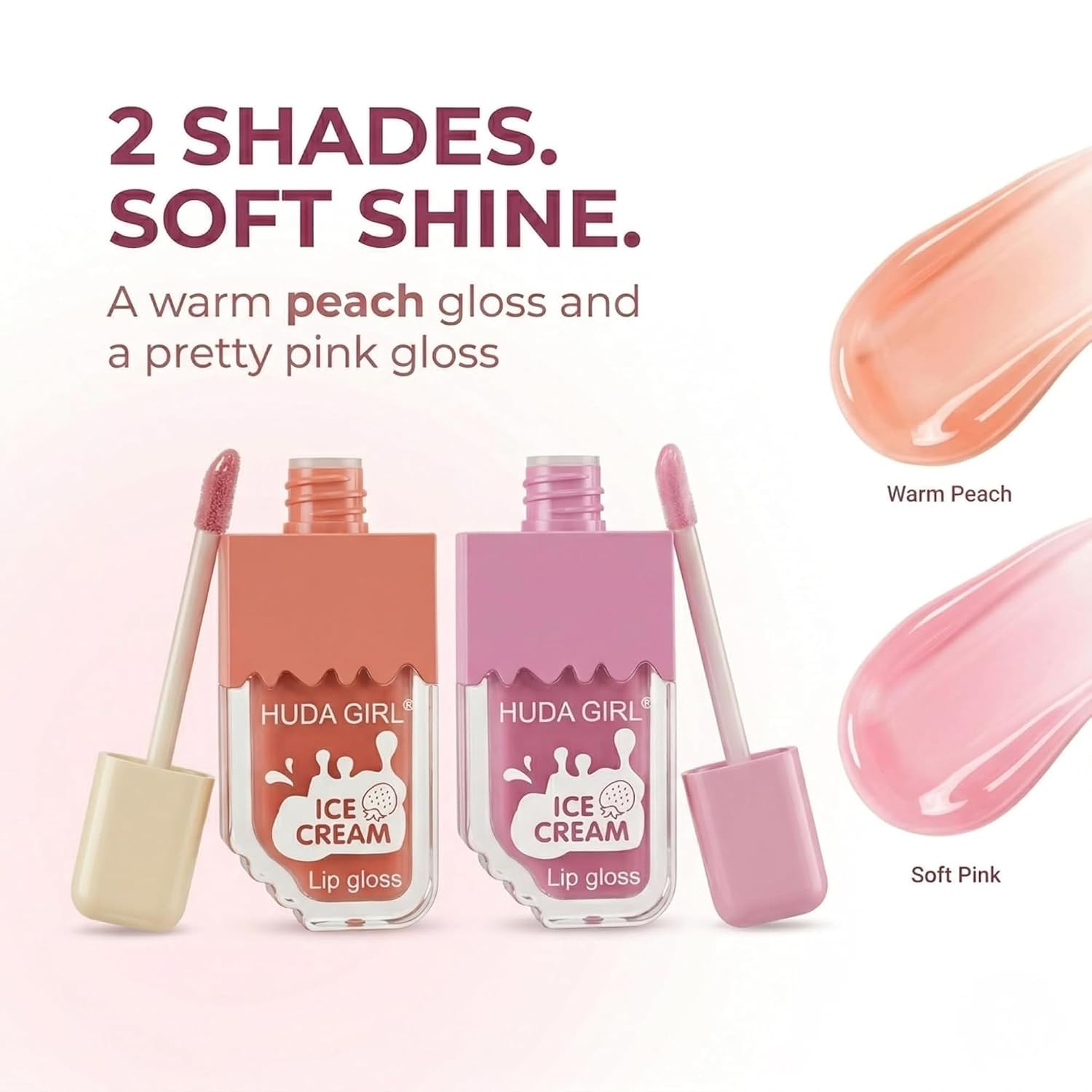 2pc Ice Cream Shape Lip Gloss Set, Waterproof | Lightweight, Non-Sticky, Shimmery Effect, Long Lasting Liquid Glitter Lip Tint, for women - View 2 of 6
