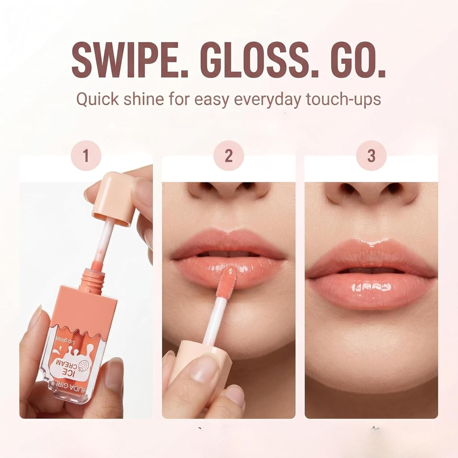 2pc Ice Cream Shape Lip Gloss Set, Waterproof | Lightweight, Non-Sticky, Shimmery Effect, Long Lasting Liquid Glitter Lip Tint, for women - View 5 of 6