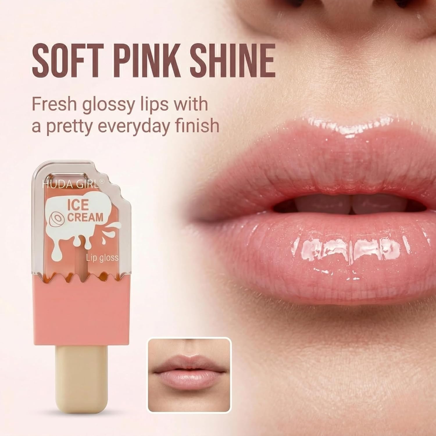 2pc Ice Cream Shape Lip Gloss Set, Waterproof | Lightweight, Non-Sticky, Shimmery Effect, Long Lasting Liquid Glitter Lip Tint, for women - View 6 of 6