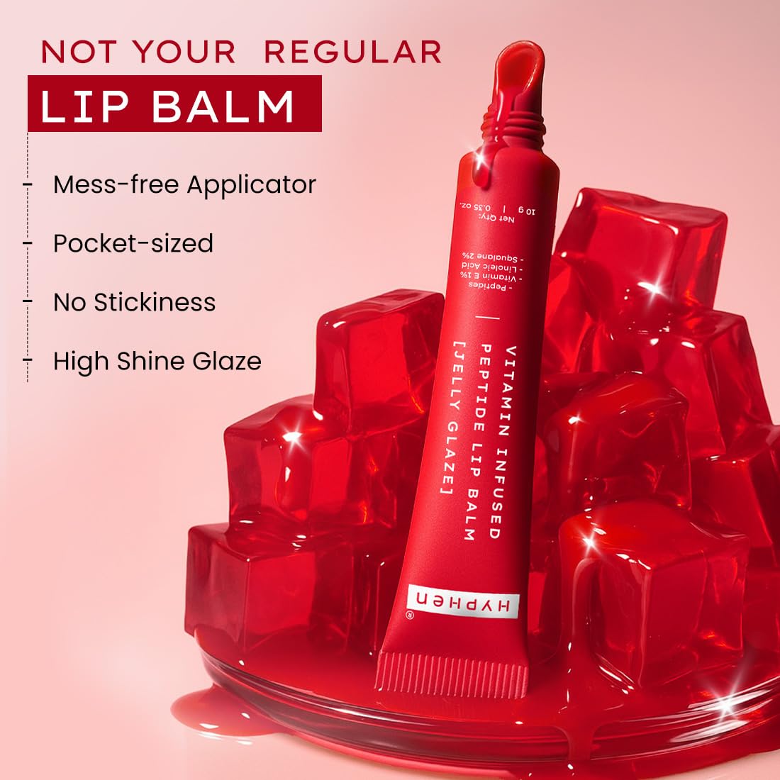 Hyphen Tinted Lip Balm | Brightens & Reduces Dark Lips & Pigmentation | 1% Vitamin E, Peptide & 2% Squalane | Winter Lip Care| 24H Moisturization for Dry & Chapped Lips | Jelly Glaze (Red Shade)- 10g - View 2 of 8