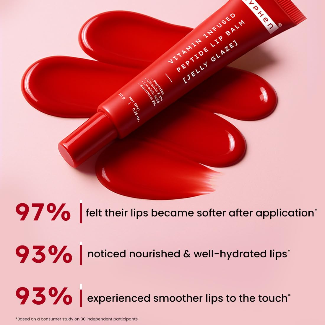 Hyphen Tinted Lip Balm | Brightens & Reduces Dark Lips & Pigmentation | 1% Vitamin E, Peptide & 2% Squalane | Winter Lip Care| 24H Moisturization for Dry & Chapped Lips | Jelly Glaze (Red Shade)- 10g - View 4 of 8