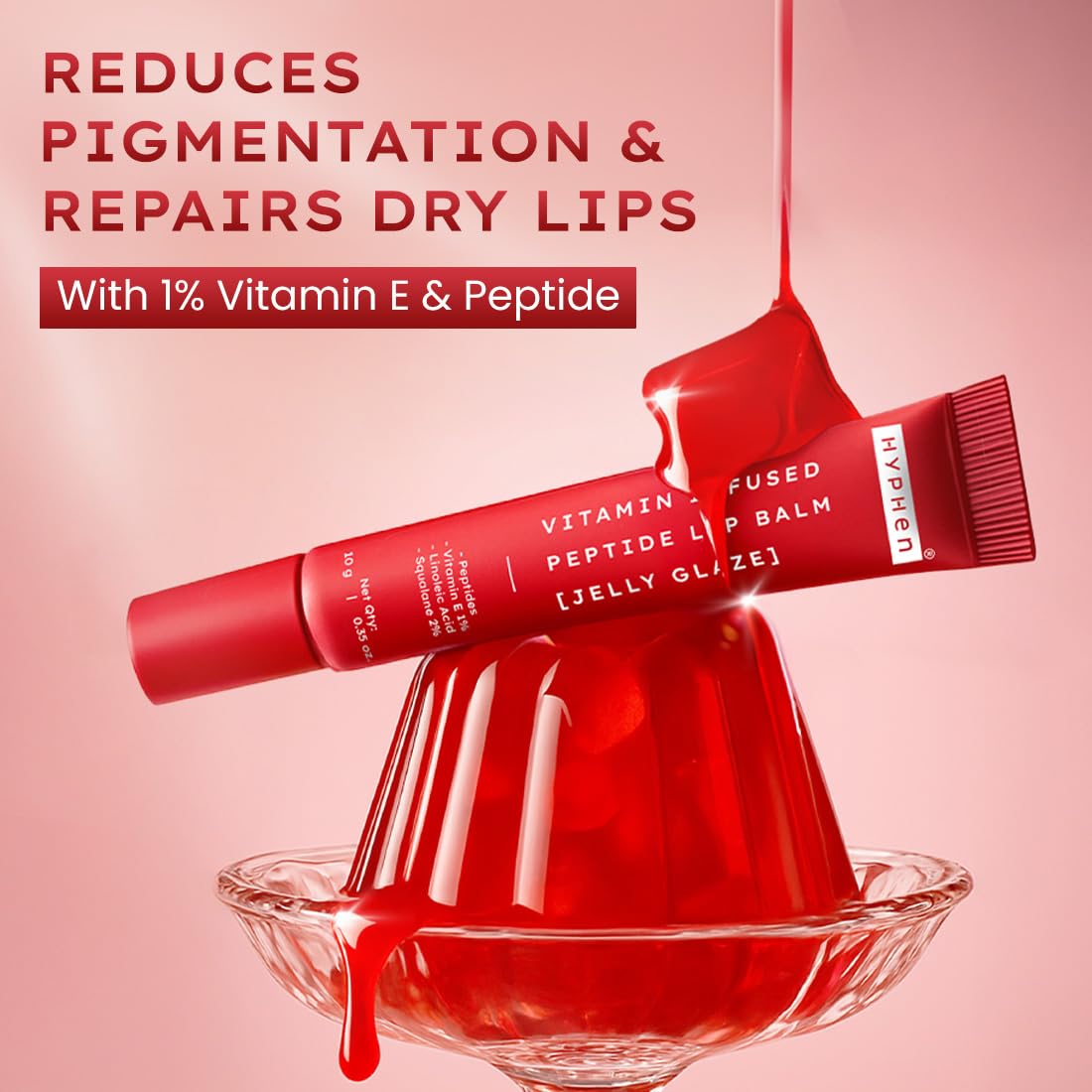 Hyphen Tinted Lip Balm | Brightens & Reduces Dark Lips & Pigmentation | 1% Vitamin E, Peptide & 2% Squalane | Winter Lip Care| 24H Moisturization for Dry & Chapped Lips | Jelly Glaze (Red Shade)- 10g - View 8 of 8