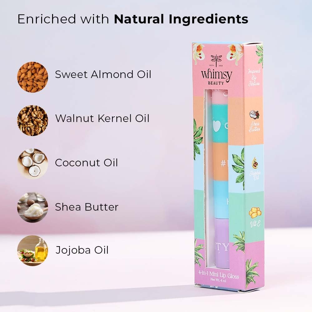 Whimsy Beauty 4-in-1 Mini Lip Gloss for Kids and Pre-Teens | Smooth Non Sticky Shine with Lightweight Texture | Long Lasting Glossy Finish | 4 to 16 Years | Organic, Natural, Chemical Free | 4 ml - View 6 of 6