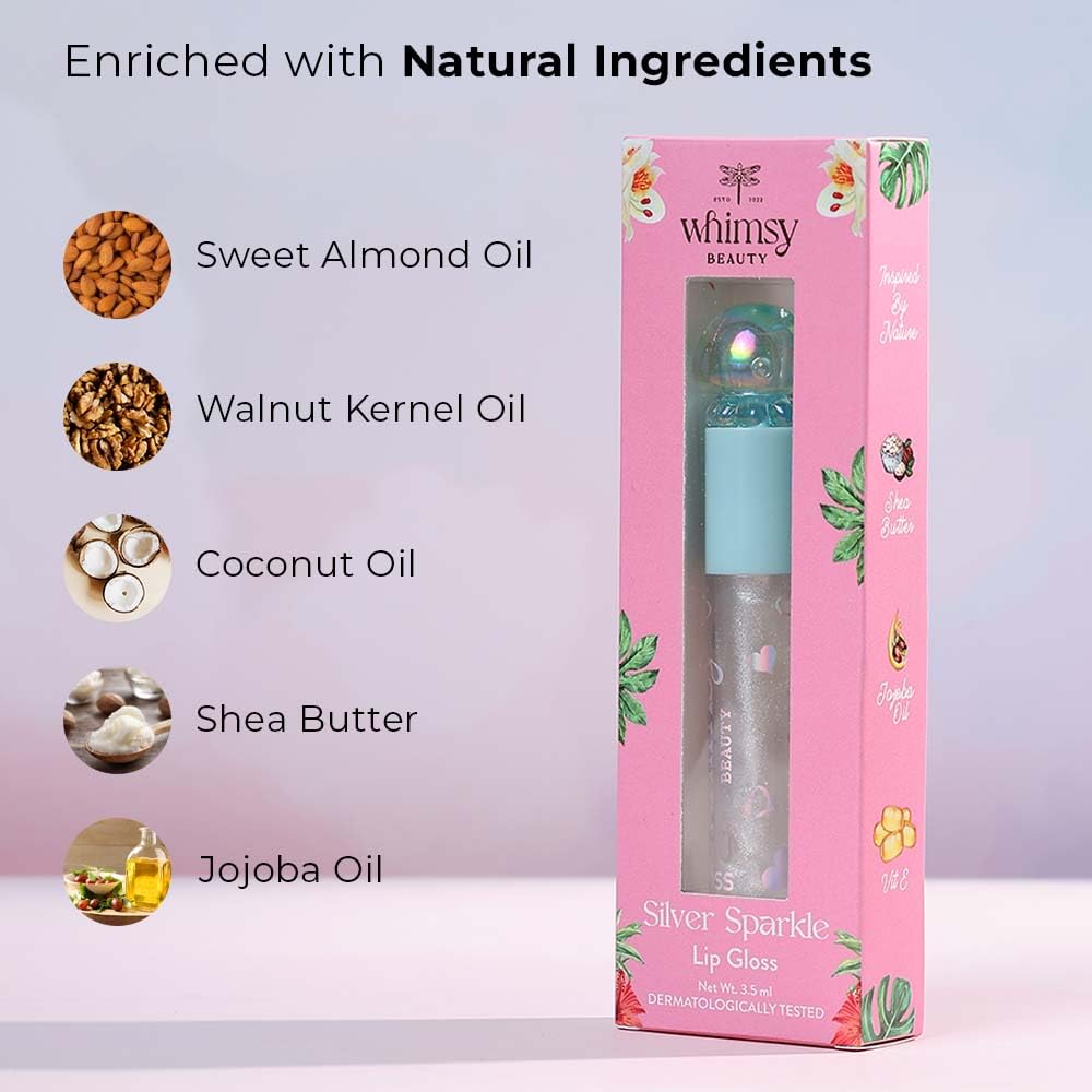 Whimsy Beauty Silver Sparkle Lip Gloss for Kids and Pre-Teens | Lightweight Non Sticky Formula with Shiny Finish | Long Lasting Glossy Look | 4 to 16 Years | Organic, Natural, Chemical Free | 3.5 ml - View 6 of 6