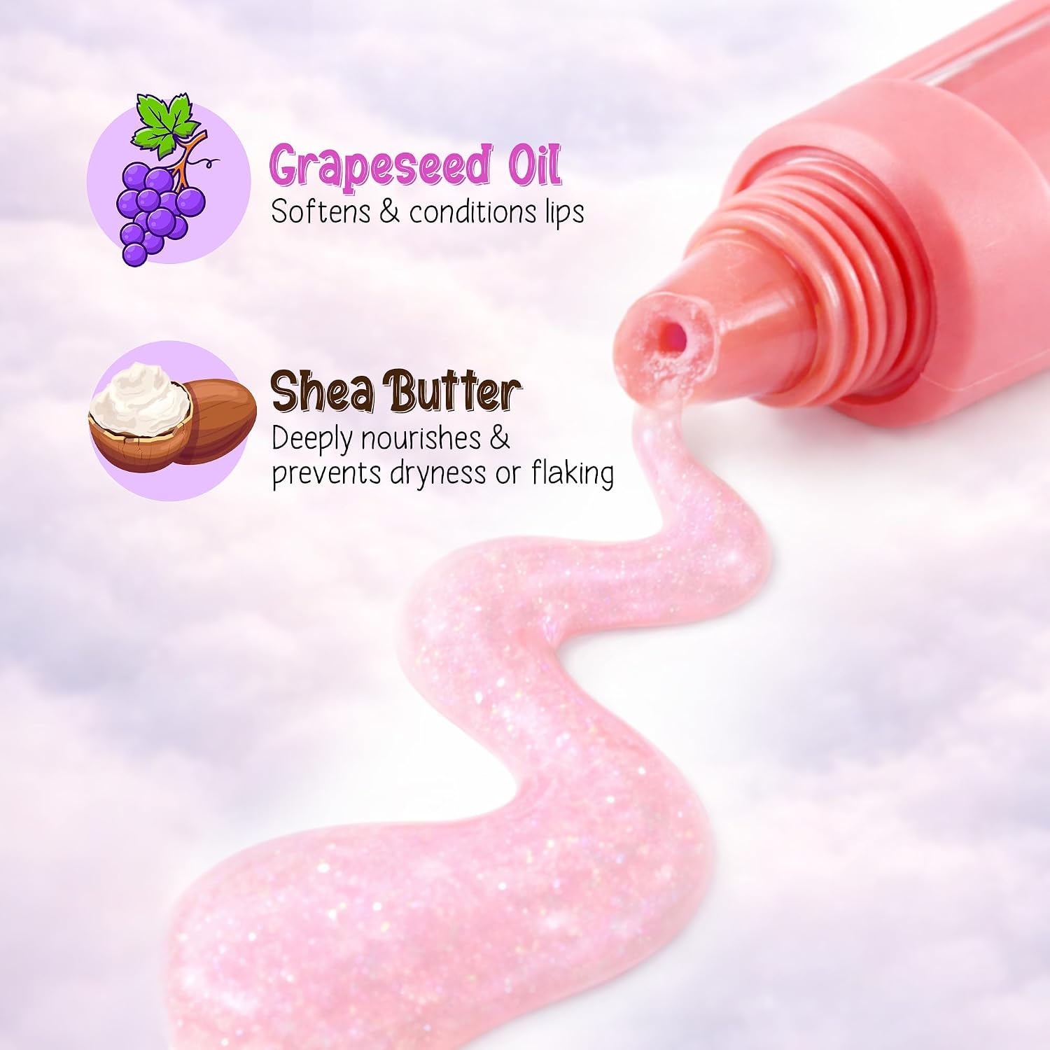 Princess by RENEE Cloudshine Glitter Lip Gloss | Shiny & Glossy Finish | Lightweight, Non-Sticky, Nourishing Formula | With Shea Butter, Grapeseed Oil & Vitamin E | 9 ml - View 4 of 5