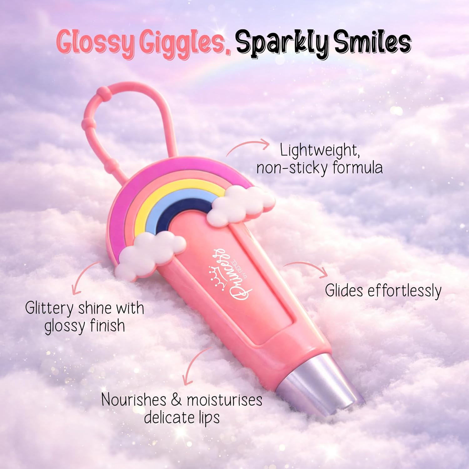 Princess by RENEE Cloudshine Glitter Lip Gloss | Shiny & Glossy Finish | Lightweight, Non-Sticky, Nourishing Formula | With Shea Butter, Grapeseed Oil & Vitamin E | 9 ml - View 5 of 5