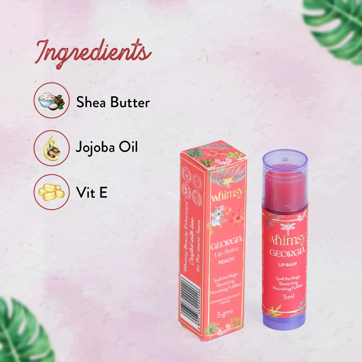 Whimsy Beauty Tinted Lip Balm for Kids, Non-Toxic Lip Balm for Dry and Chapped Lips, Hydrating and Nourishing Lip Care for Smooth Moisturised Lips, (4 to 16 years) Organic, Chemical Free (Georgia) - View 4 of 5