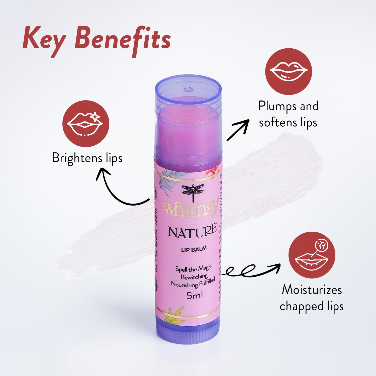 Whimsy Beauty Tinted Lip Balm for Kids | Hydrating Lip Care for Dry and Chapped Lips | Soft Smooth Moisturised Finish | 4 to 16 Years | Organic, Natural, Chemical Free (Nature) - View 2 of 5