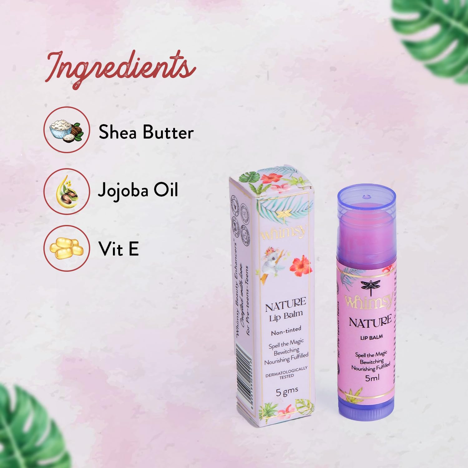 Whimsy Beauty Tinted Lip Balm for Kids | Hydrating Lip Care for Dry and Chapped Lips | Soft Smooth Moisturised Finish | 4 to 16 Years | Organic, Natural, Chemical Free (Nature) - View 4 of 5