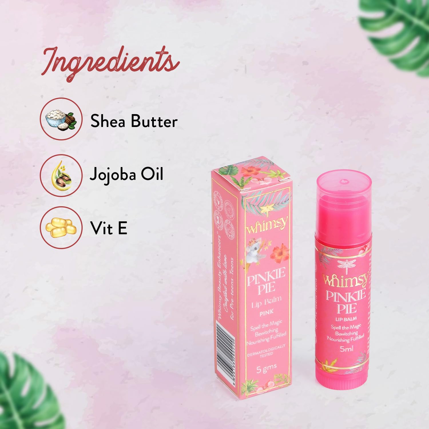 Whimsy Beauty Tinted Lip Balm for Kids, Non-Toxic Lip Balm for Dry and Chapped Lips, Hydrating and Nourishing Lip Care for Smooth Moisturised Lips, 4 to 16 years, Organic, Chemical Free (Pinky Pie) - View 4 of 5