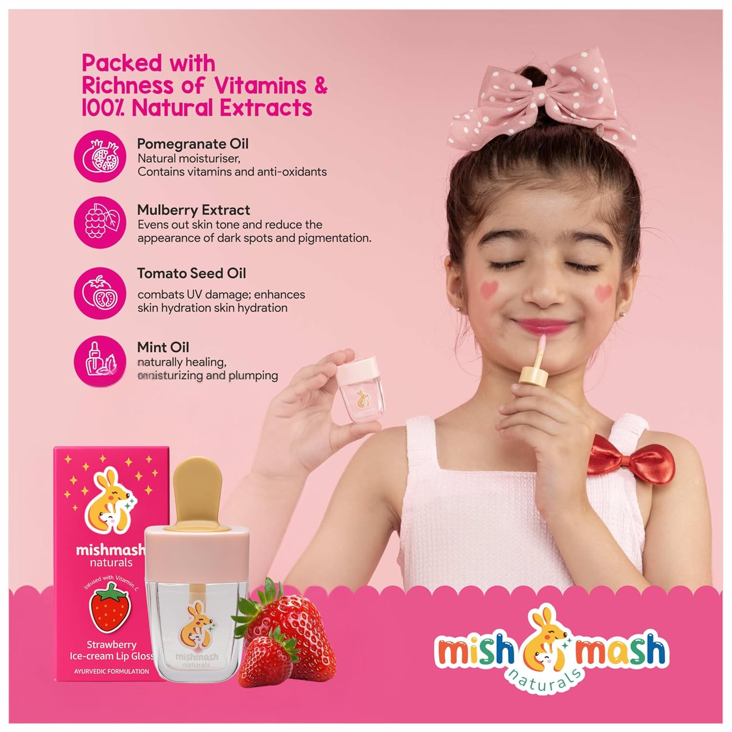 lip Gloss | Safe, Non Toxic & Ayurvedic | Shiny & Glossy Finish | With Goodness of Pomegranate Oil & Shea Butter | Nourishing Formula | for Kids, Preteens & Girls | Ages 3-14 | 12ml - View 8 of 8