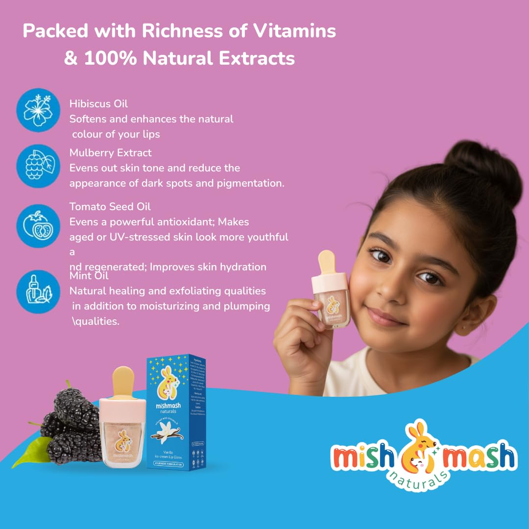 Lip Gloss for Girls – Vanilla Hydrating Non-Sticky Lip Gloss for Kids, Preteens & Teens | High Shine Moisturizing Lip Care with Hibiscus Oil & Mulberry Extract | Ages 3-14 | 12 ml - View 3 of 5