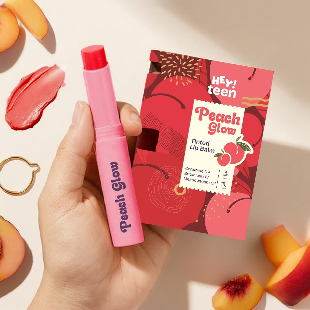 HEY TEEN Tinted Lip Balm for Teens & Young Adults | Ceramide NP, Botanical UV & Meadowfoam Oil | Glossy Moisturising Lip Tint | 4g (Peach Glow) - View 6 of 6