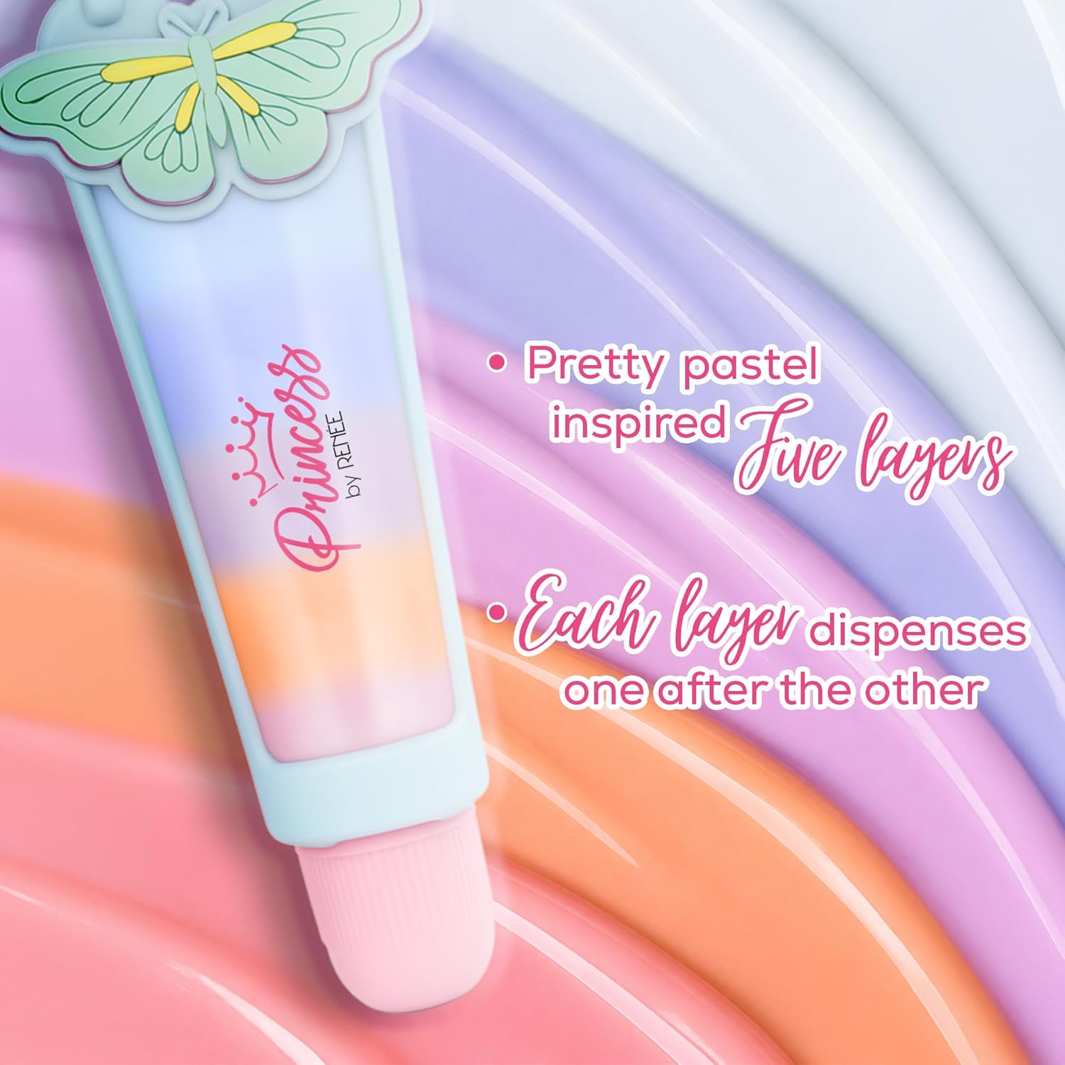 Princess By RENEE Five Layer Shiny Lip Gloss For Kids & Preteens | Nourishes Lips, Glides Smoothly | Lightweight Formula | Unique Five Layer Design With Keychain | 10ml - View 3 of 6