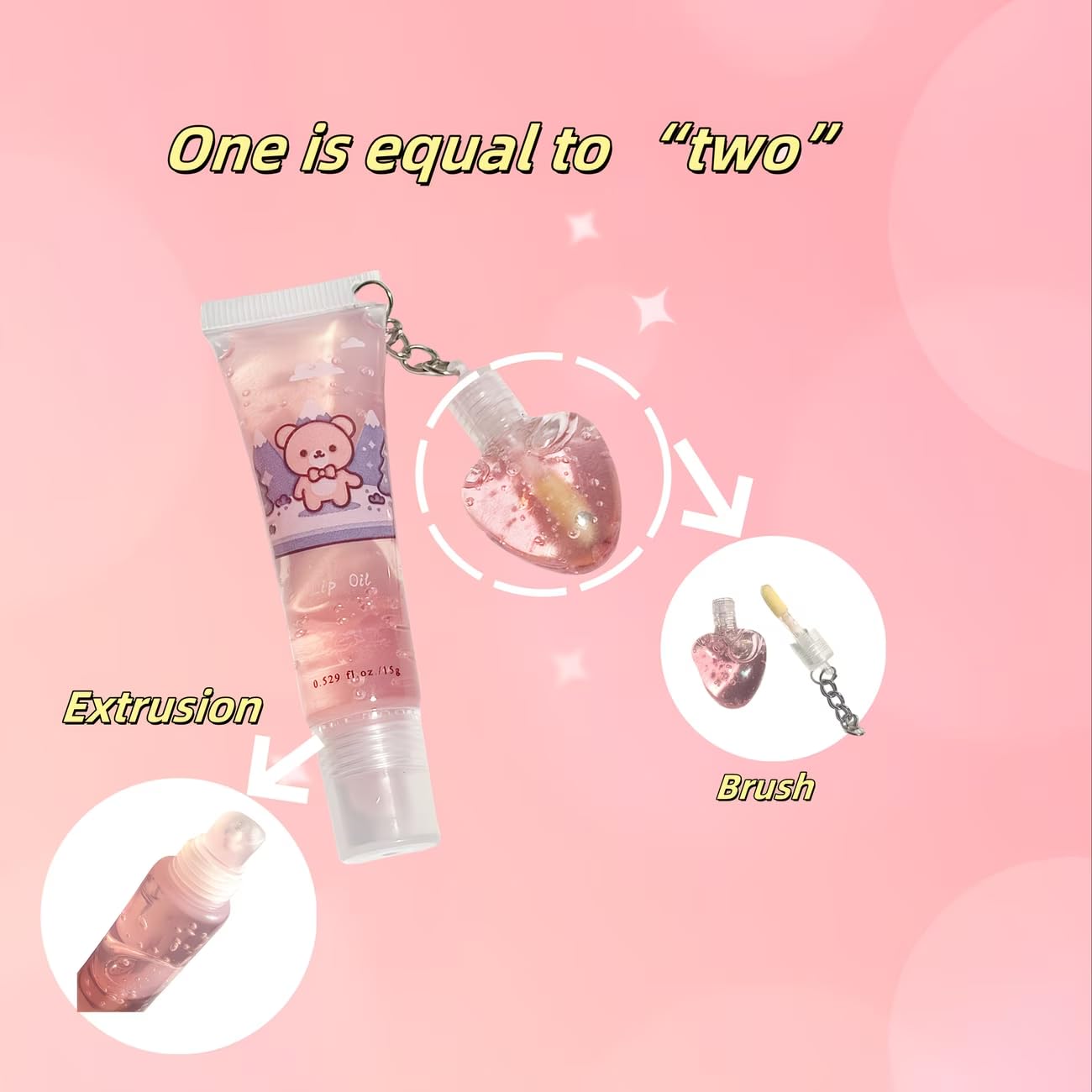 2 in 1 Cute Tube Teddy Design Lip Gloss Keychain for Soft & Nourished Lips - Highly Pigmented Lip Gloss for Girls - With Mini Heart Lipgloss Perfect Lipgloss Women Accessory - View 3 of 5