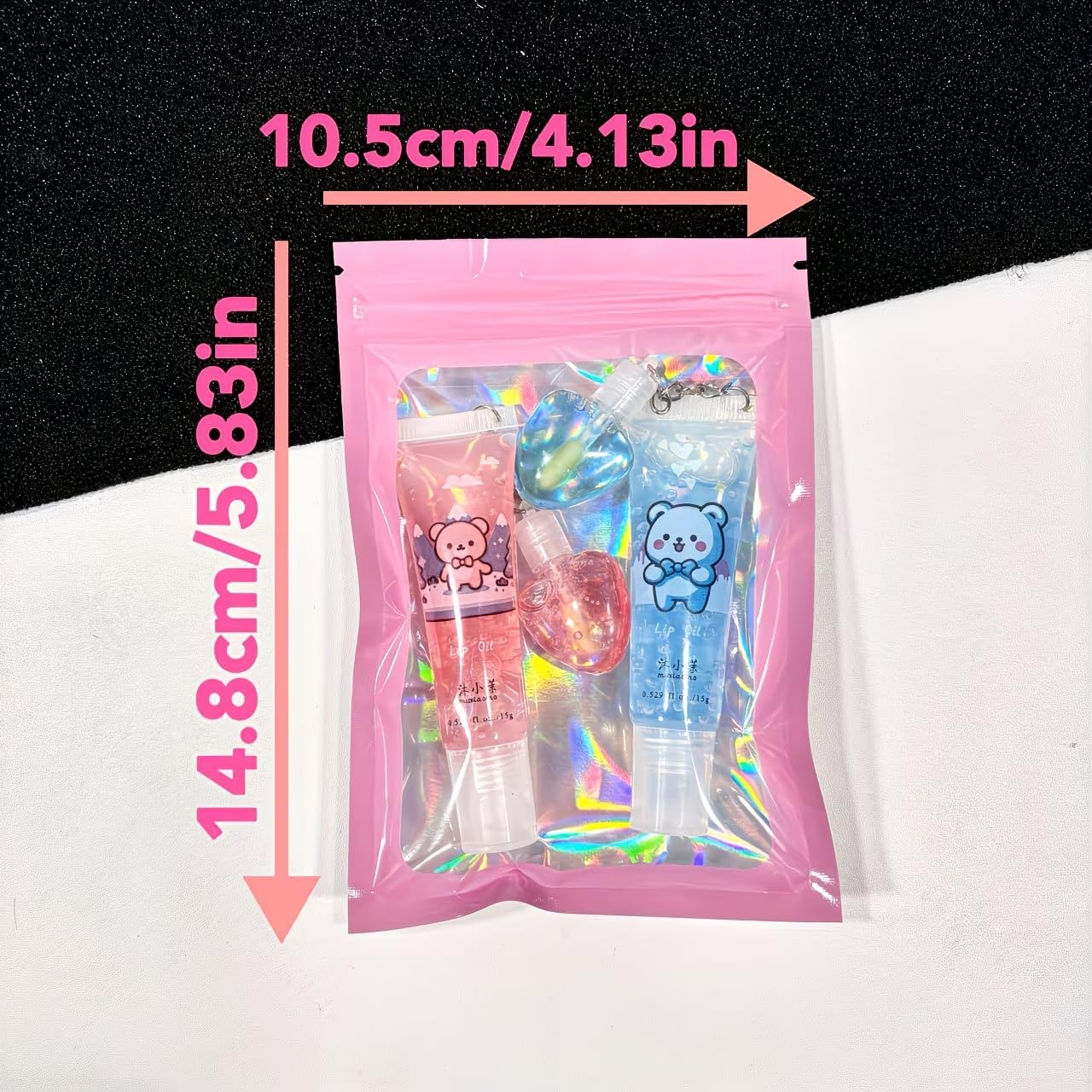 2 in 1 Cute Tube Teddy Design Lip Gloss Keychain for Soft & Nourished Lips - Highly Pigmented Lip Gloss for Girls - With Mini Heart Lipgloss Perfect Lipgloss Women Accessory - View 5 of 5