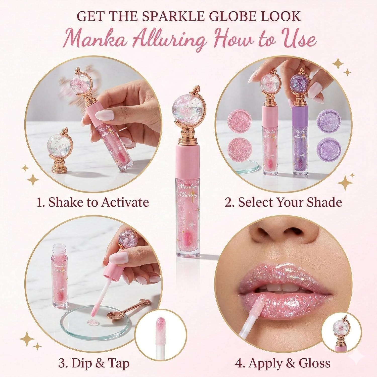 Premimum Lip Gloss Set – Shimmer Glitter Liquid Lip Gloss with Moisturizing Formula – Long Lasting Sparkle Hydrating Lip Shine – Cute Aesthetic Makeup Gift for Girls & Women. (Pack Of 4) - View 4 of 4