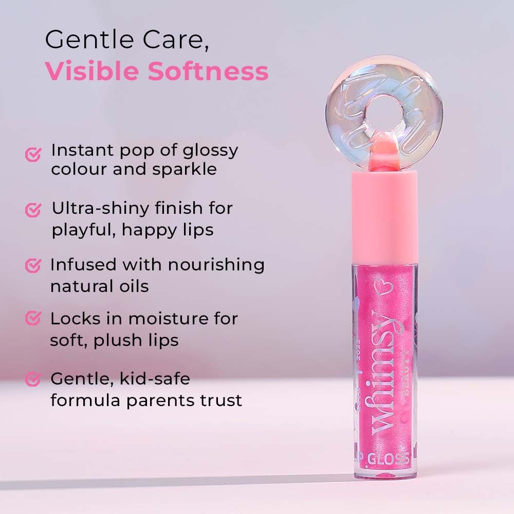 Whimsy Beauty Pink Sparkle Lip Gloss for Kids and Pre-Teens | Lightweight Non Sticky Formula with Shiny Finish | Long Lasting Glossy Look | 4 to 16 Years | Organic, Natural, Chemical Free | 3.5 ml - View 3 of 4