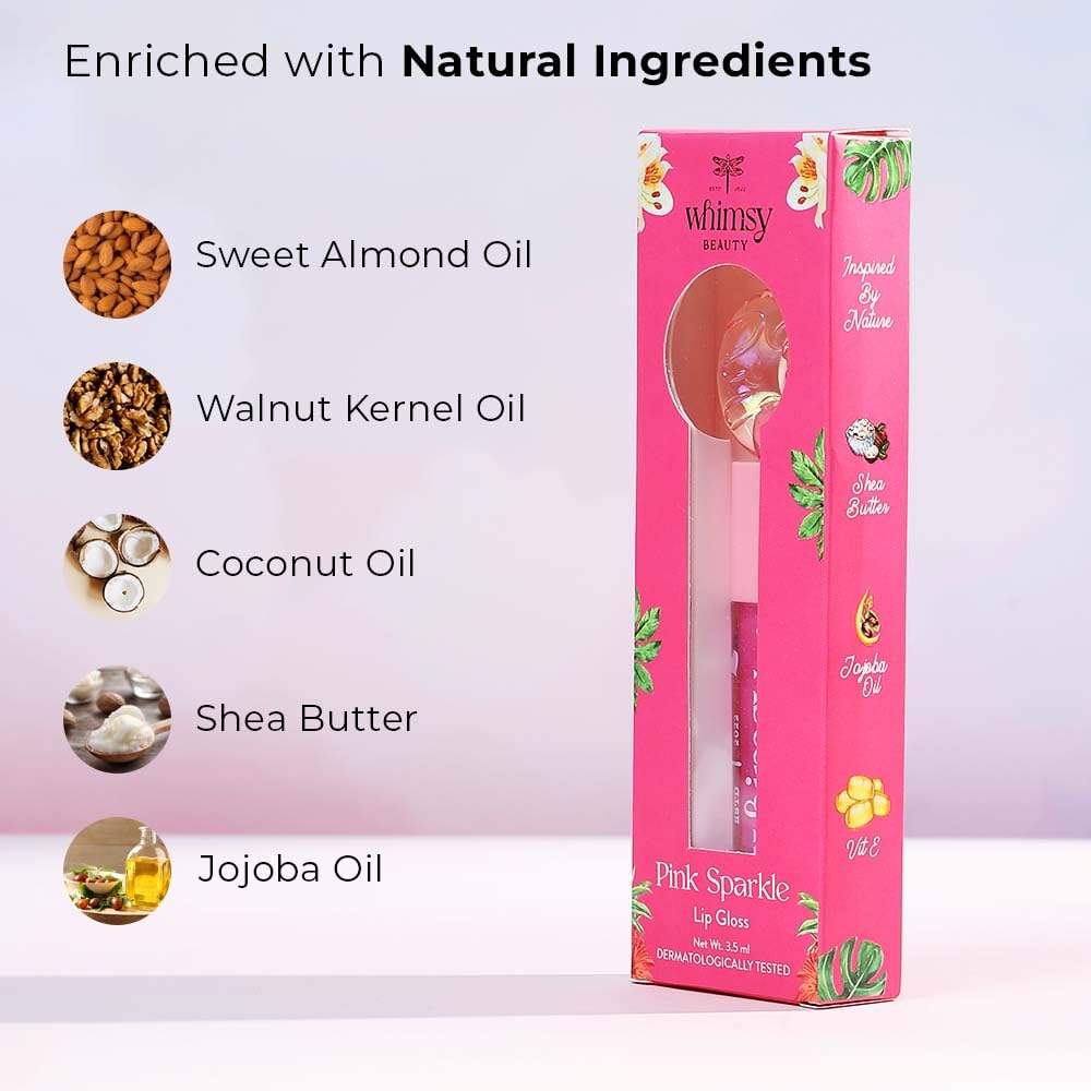 Whimsy Beauty Pink Sparkle Lip Gloss for Kids and Pre-Teens | Lightweight Non Sticky Formula with Shiny Finish | Long Lasting Glossy Look | 4 to 16 Years | Organic, Natural, Chemical Free | 3.5 ml - View 4 of 4