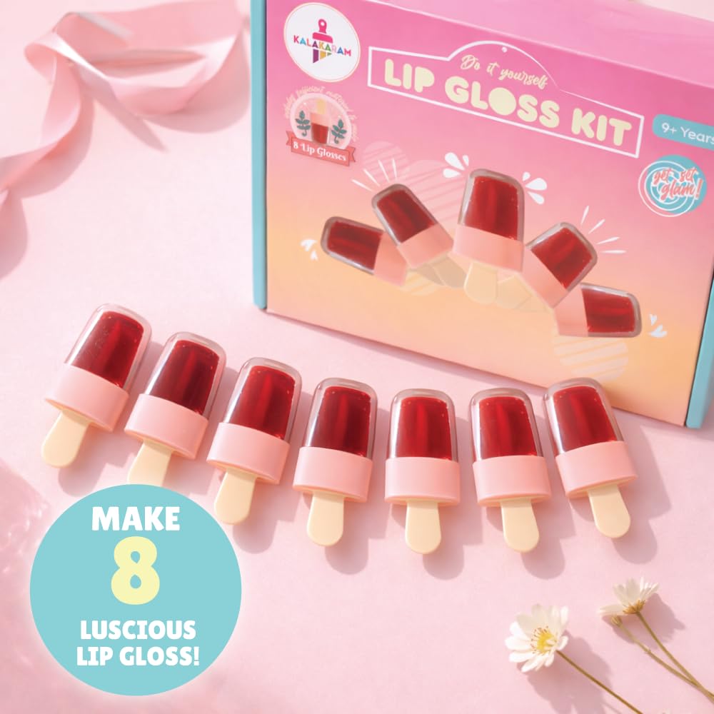 Kalakaram Make Your Own Lip Gloss Kit - Gifts for Girls Age 10-12 | Make 8 Lip Gloss With Nourishing Vitamin E Oil, Grape Seed Oil, And Multiple Flavour Oils, Colour Pigments, Fun And Engaging Activity Kit For Kids - View 5 of 5