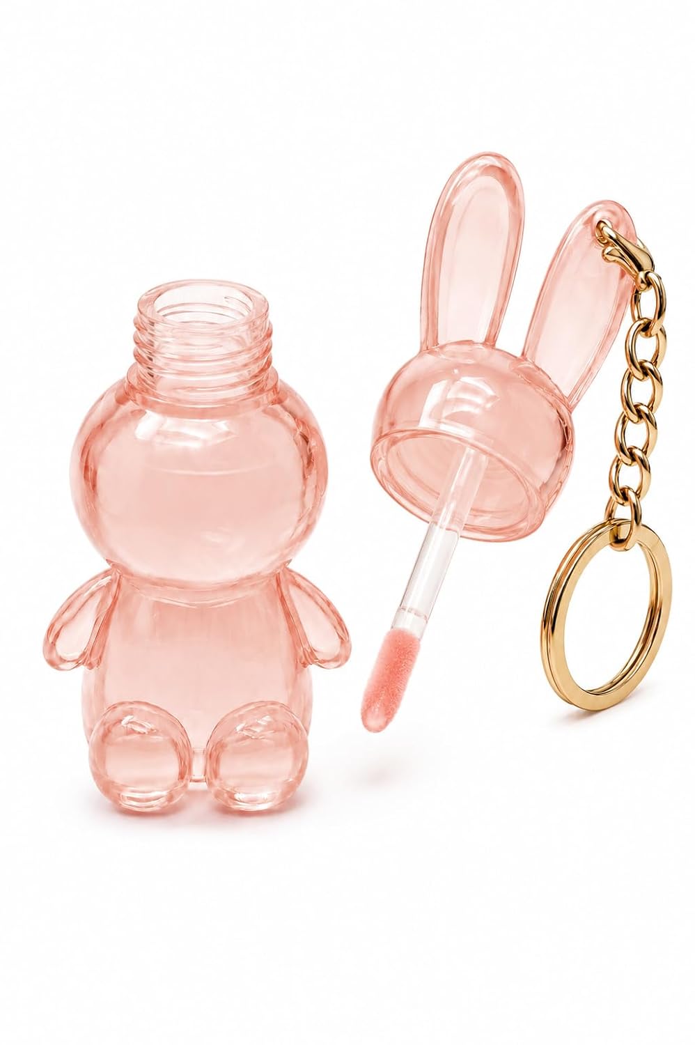 Cute Translucent Bunny Lip Gloss Keychain Multipack (3 Pieces) – 3D Rabbit-Shaped Liquid Lip Tint with Built-in Applicator – Aesthetic Bag Charm Beauty Gift Set for Teens, Girls & Party Favors – Peach, Rose & Pink - View 2 of 8