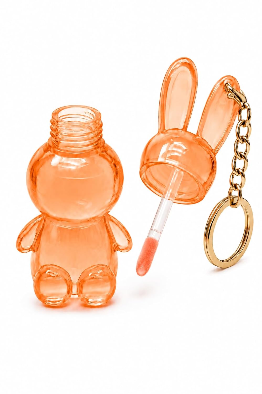 Cute Translucent Bunny Lip Gloss Keychain Multipack (3 Pieces) – 3D Rabbit-Shaped Liquid Lip Tint with Built-in Applicator – Aesthetic Bag Charm Beauty Gift Set for Teens, Girls & Party Favors – Peach, Rose & Pink - View 6 of 8