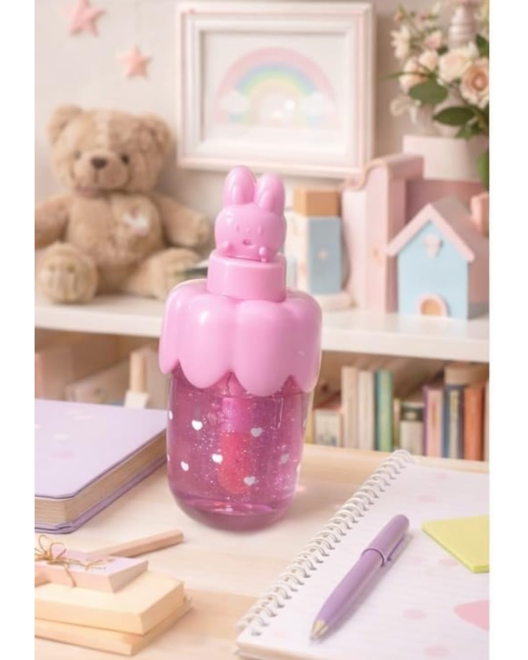 Rabbit Heart Lip Gloss Cute Design Hydrating Moisturizing Glossy Lip Balm Mini Portable Non Sticky Smooth Shine Travel Friendly Lip Care Cosmetic for Girls Kids Gift Item, Random Color - 1 Pc - View 2 of 6