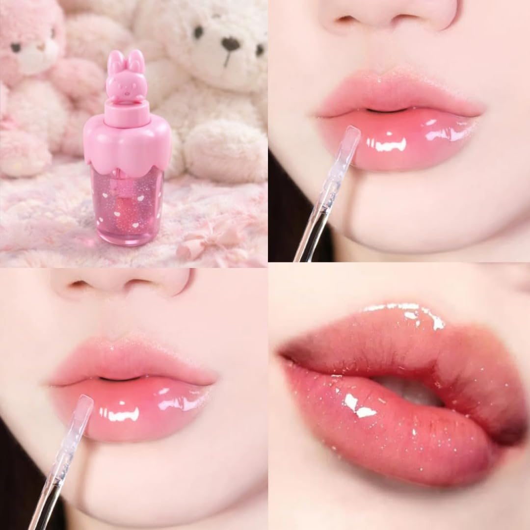 Rabbit Heart Lip Gloss Cute Design Hydrating Moisturizing Glossy Lip Balm Mini Portable Non Sticky Smooth Shine Travel Friendly Lip Care Cosmetic for Girls Kids Gift Item, Random Color - 1 Pc - View 4 of 6