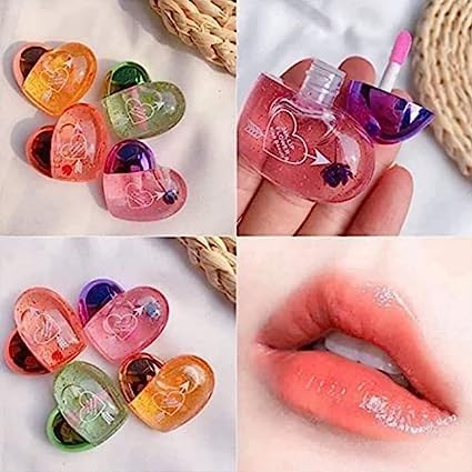 Cute heart shape Lipgloss for girls lip balm korean lipgloss pink shiny lips waterproof long lasting liquid glitter lipgloss for women (pack of 4) - View 2 of 5