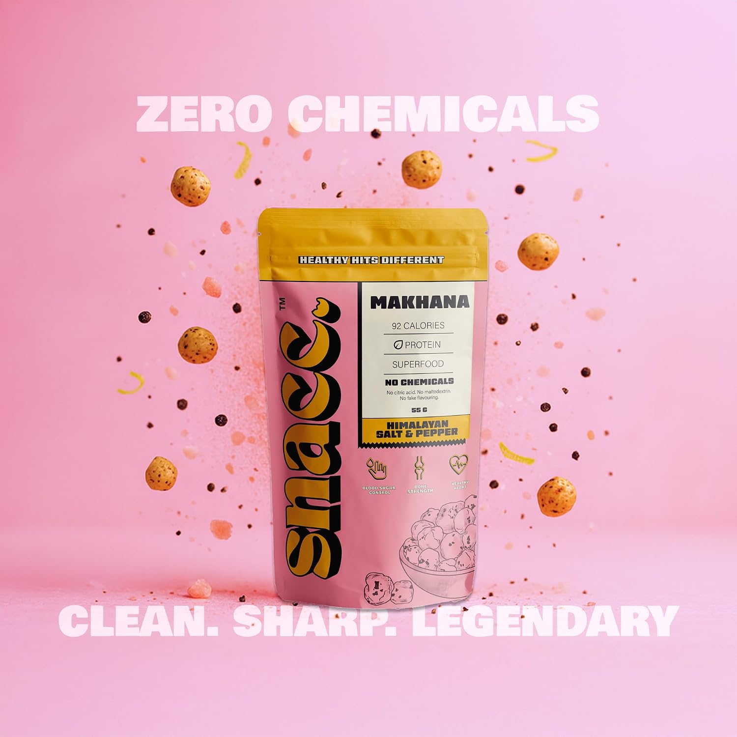 Snacc Makhana, Spicy Roasted Fox Nuts, Protein Rich, Gluten Free, MSG Free, Zero Trans Fat, Zero Sugar, Low Calorie (Pack of 1, Salt & Pepper) - View 3 of 5