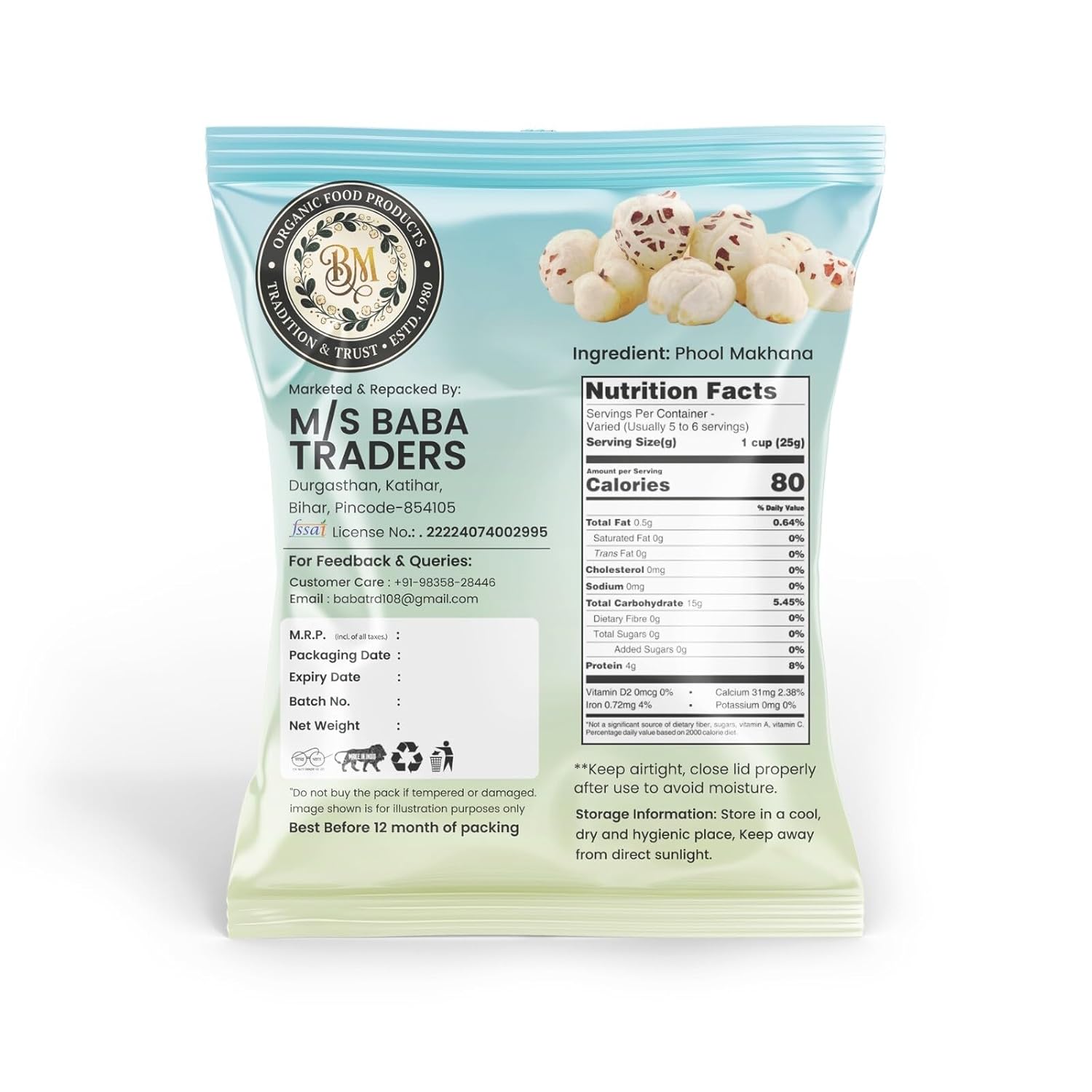 BM ORGANIC FOOD PRODUCTS Phool Makhana 250g | Premium Hand-Picked Fox Nuts | Natural Lotus Seeds | Healthy Roasted Snack | High Fiber & Protein Rich | Gluten Free Makhana - View 4 of 4