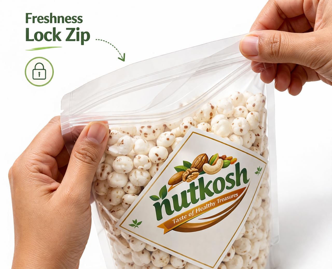 Nutkosh Phool Makhana 250 gm | Fox Nuts/Lotus Puffs Seeds | Rich in Calcium, Maintains Weight | Makhana for Fasting | Natural Crunchy Makhana | Healthy Snacks | Gluten-Free - View 2 of 5