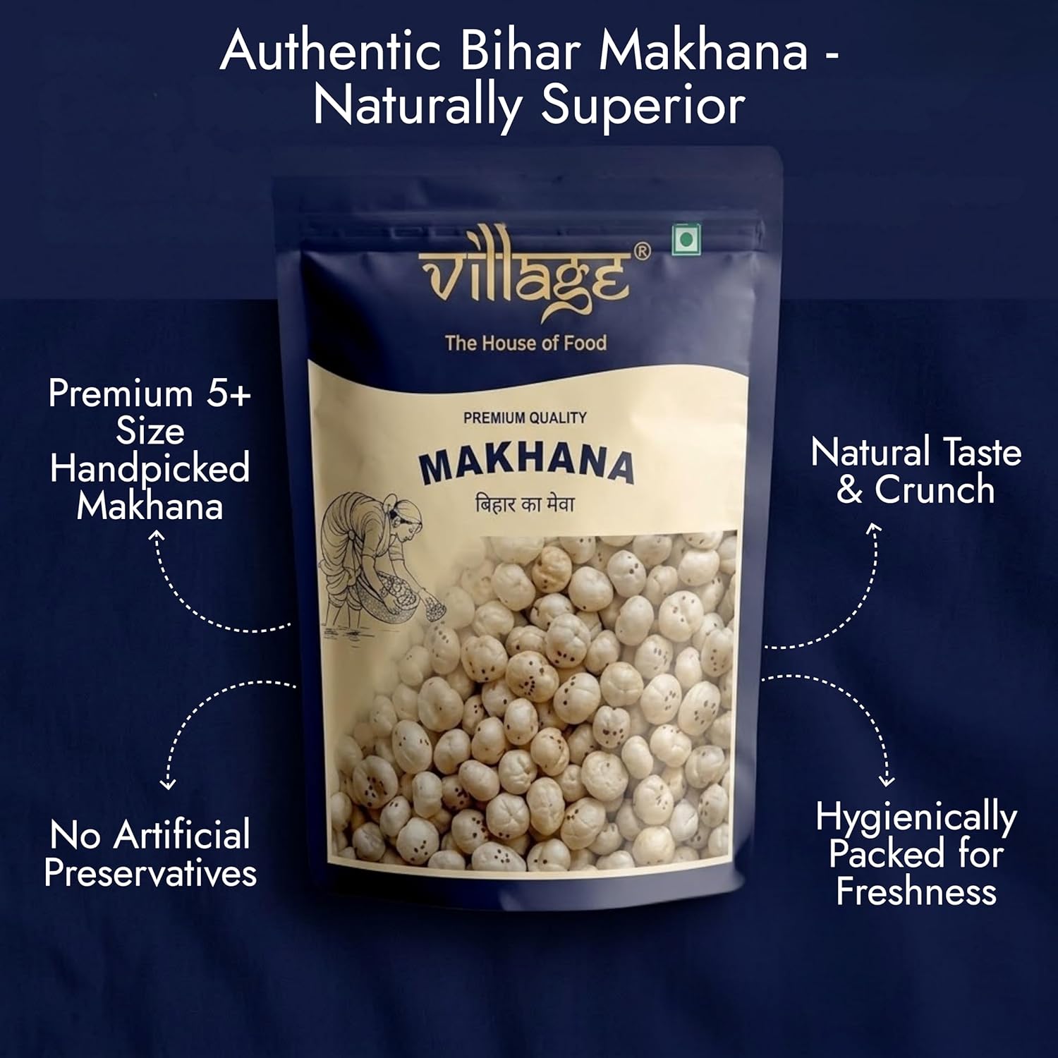 Village The House of Food Plain Makhana 225g | Big Size Handpicked Fox Nuts (Gorgon Nut) | Healthy Roasted Snack | High Protein & Rich in Calcium | Low Fat, Gluten-Free & Vegan | Fit for Fasting | Pure 5+ Size Makhana - View 2 of 6
