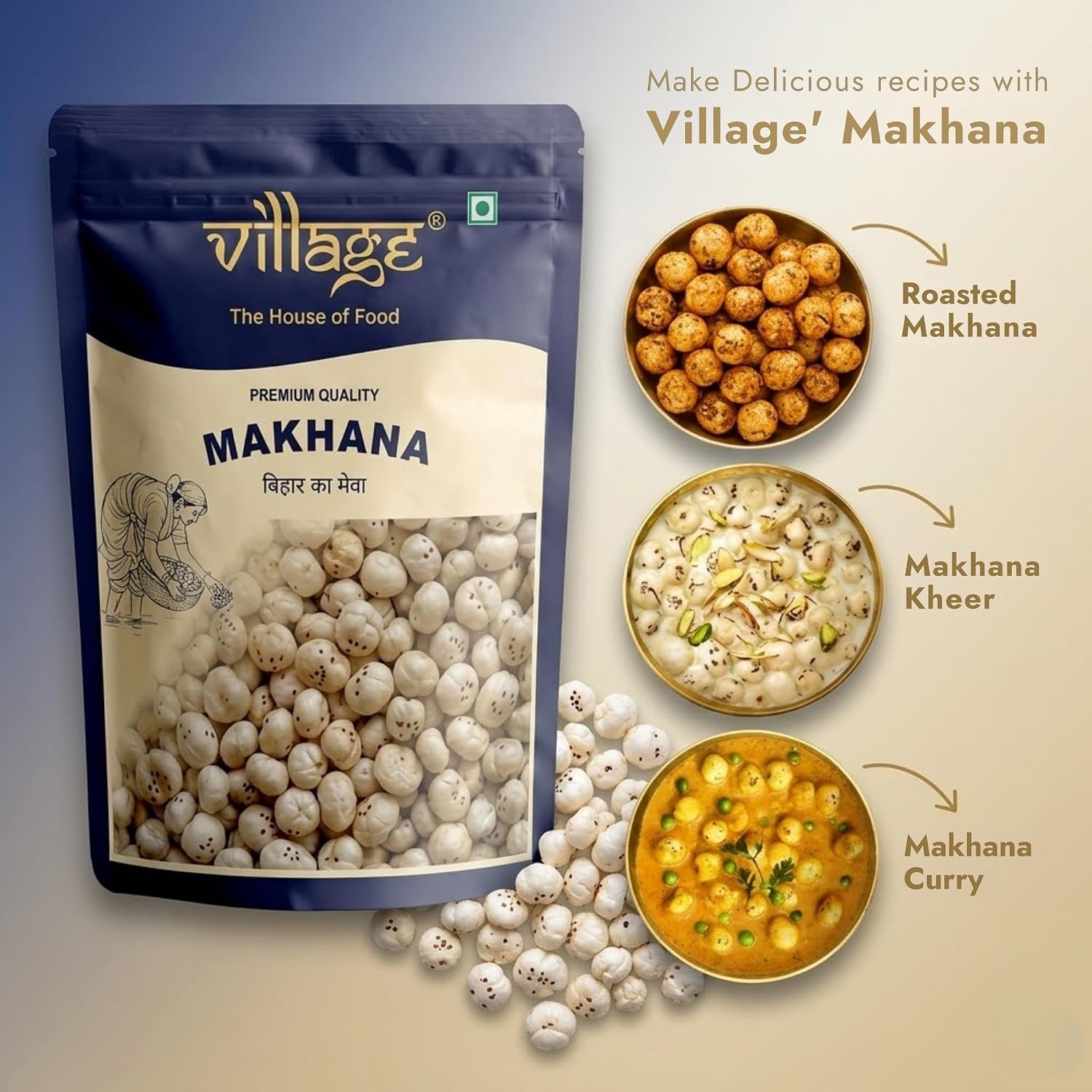 Village The House of Food Plain Makhana 225g | Big Size Handpicked Fox Nuts (Gorgon Nut) | Healthy Roasted Snack | High Protein & Rich in Calcium | Low Fat, Gluten-Free & Vegan | Fit for Fasting | Pure 5+ Size Makhana - View 3 of 6