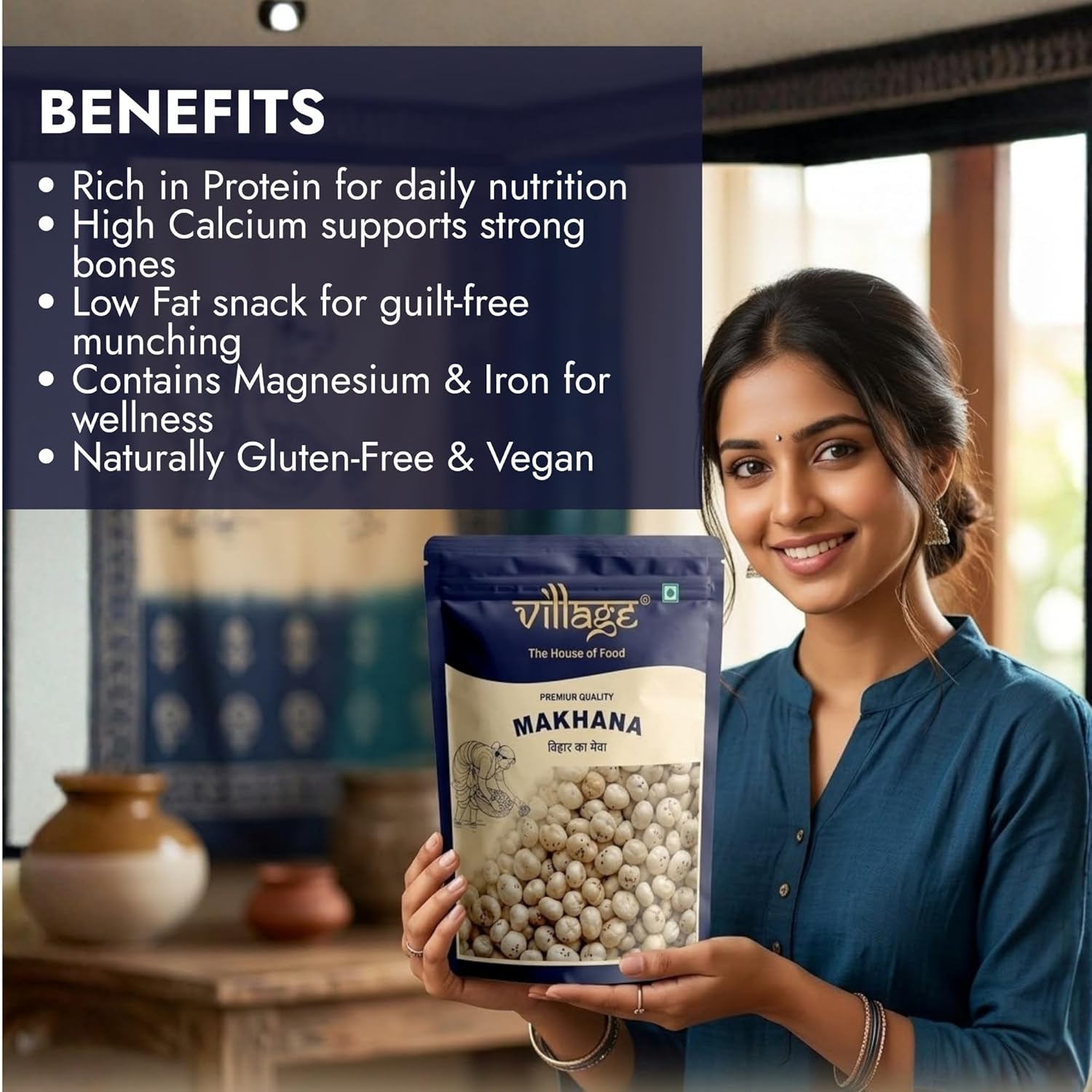 Village The House of Food Plain Makhana 225g | Big Size Handpicked Fox Nuts (Gorgon Nut) | Healthy Roasted Snack | High Protein & Rich in Calcium | Low Fat, Gluten-Free & Vegan | Fit for Fasting | Pure 5+ Size Makhana - View 4 of 6