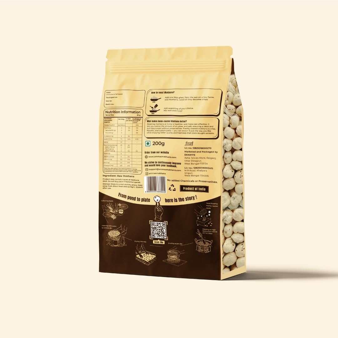 Amma's Makhana 200gms|Premium Plain Makhana |Superfood for Babies & Adults|Size 5+|Antioxidants|Fit for Fasting|Gluten Free|Phool Makhana|Tal Makhana|Plant Protein - View 4 of 7