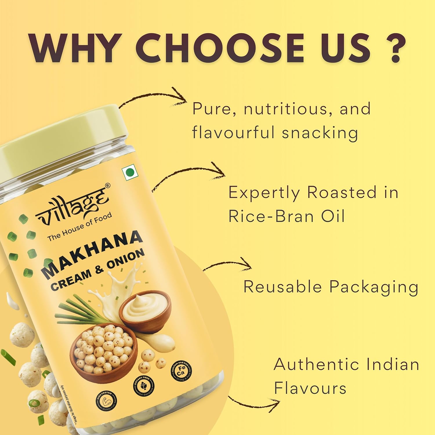 Village–The House of Food Crunchy Roasted Makhana | Cream & Onion & Salt & Pepper Flavour | Healthy, Crunchy & Low-Calorie Snack | Gluten Free & Oil-Roasted | 70g Each (Pack Of 2) - View 4 of 6