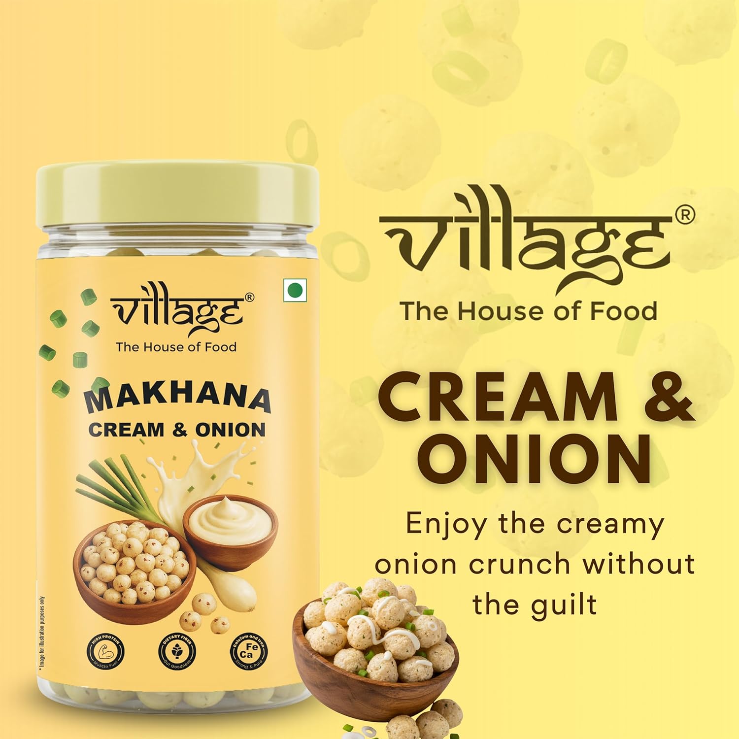 Village–The House of Food Crunchy Roasted Makhana | Cream & Onion & Salt & Pepper Flavour | Healthy, Crunchy & Low-Calorie Snack | Gluten Free & Oil-Roasted | 70g Each (Pack Of 2) - View 6 of 6